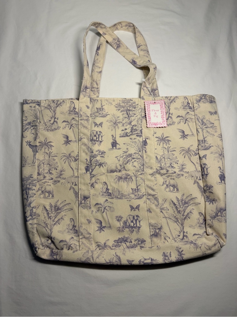 Cream Canvas Tote with Lavender Safari Print